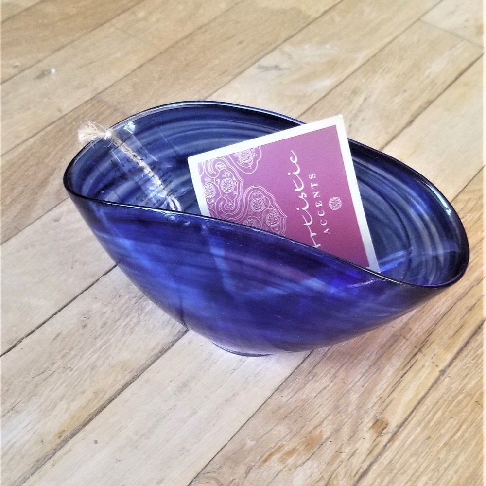 Artistic Accents Blue Swirl Glass Bowl, NWT